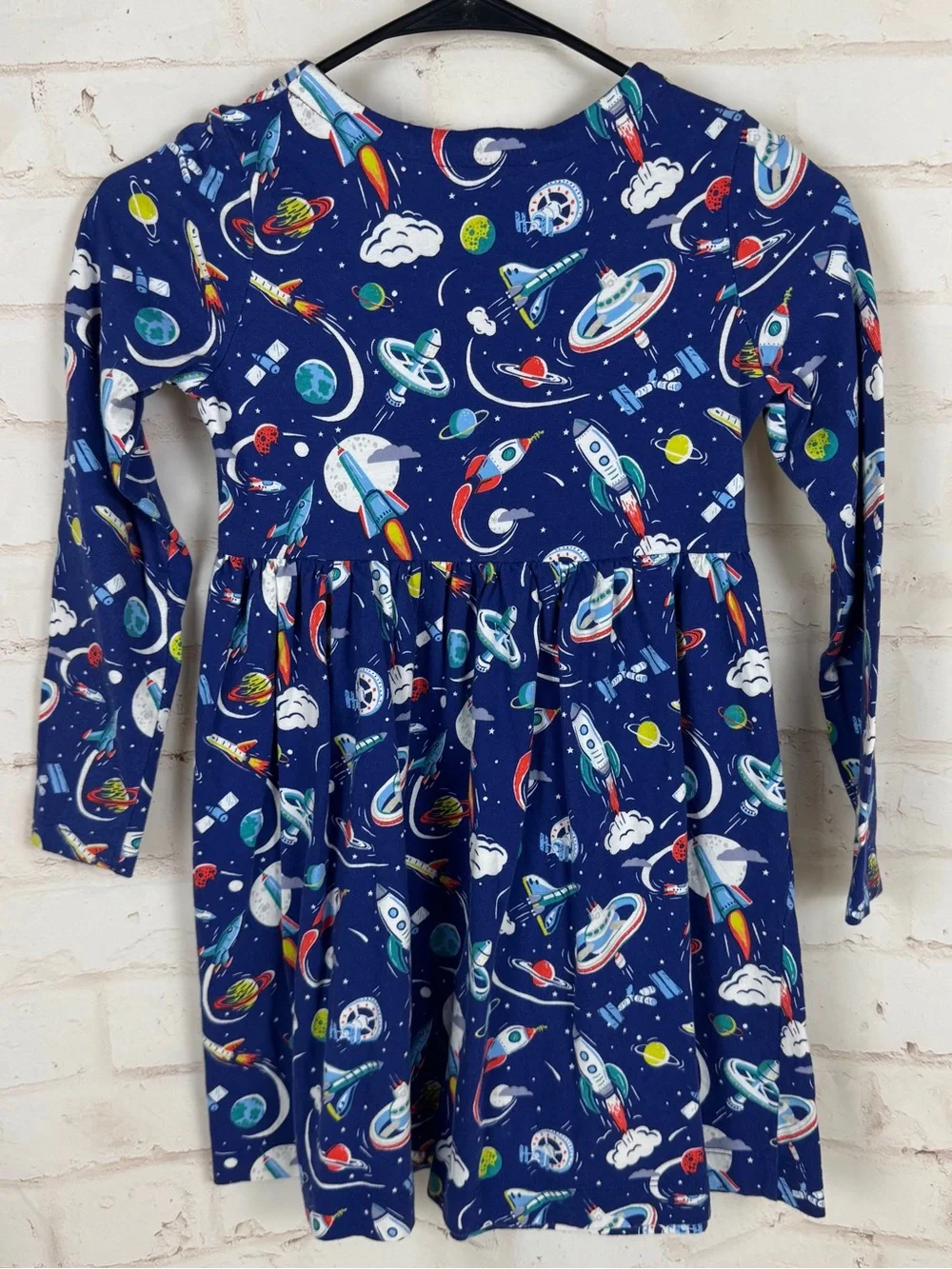 Mini Boden Girls Spaceship Themed Long Sleeve Dress Size 7-8y